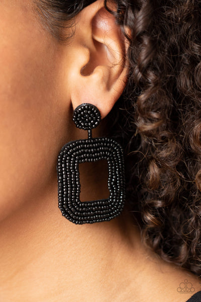 Beaded Bella - Black post earrings